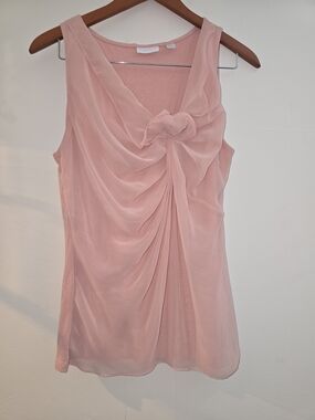 New York & Company Light Pink Knotted Draped Chiffon Tank